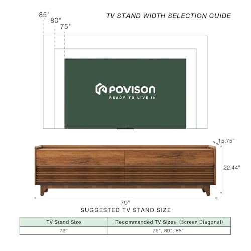 Image of POVISON Fully-Assembled Mid Century Modern TV Stand with Legs, Wood Media Console with Adjustable LED Light, Entertainment Center with Storage for Living Room
