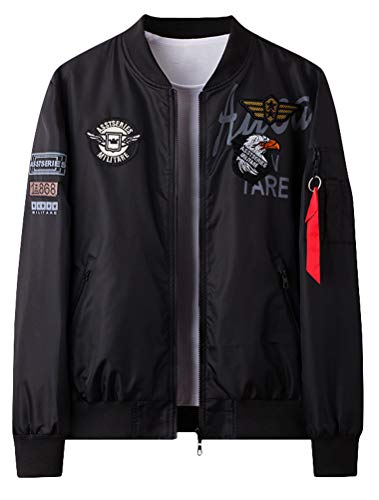 PASOK Men's MA-1 Flight Jackets Casual Lightweight Bomber Jacket Air Sky Jacket Black S