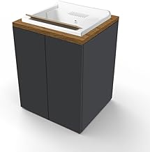 Liberoshopping Wooden Wash Basin Cabinet with 2 Doors with White Resin Bath, Internal Shelf, Push Pull Opening, 71 x 65 cm, for Laundry and Small Spaces (Matt Graphite/Walnut)