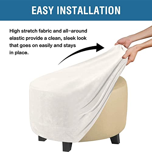 Dkslipgo Velvet Round Ottoman Slipcover Ottoman Covers Footstool Protector Covers Storage Stool Ottoman Covers Stretch With Elastic Bottom, Feature Real Velvet Plush Fabric (Large,Off White) #TOP4