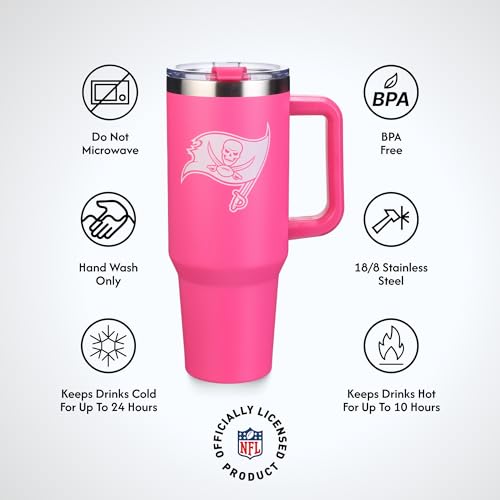 Image of The Memory Company Officially Licensed 40oz Pink Game Day Tumbler with Team Logo, Tampa Bay Buccaneers