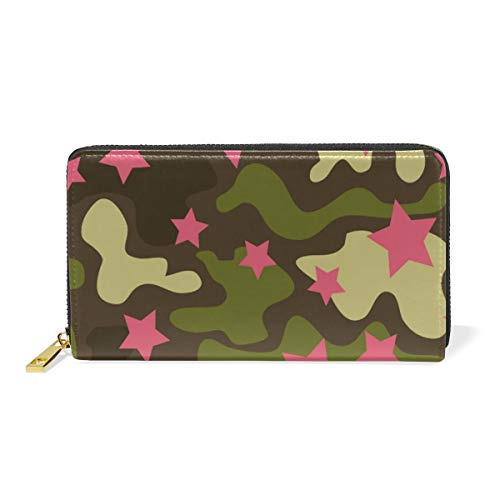 Preisvergleich Produktbild GIGIJY Fashion Camo Geldbörse, mehrere Kreditkartenfächer, Tasche für Frauen, echtes Leder, mit Reißverschluss