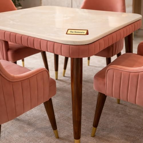 Image of Onyx Elite Modern Dining Table Set 4-Seater Modern Wooden Dining Table Set | 1 Year Warranty | Onyx Top Table with 4 Chairs (Pink)