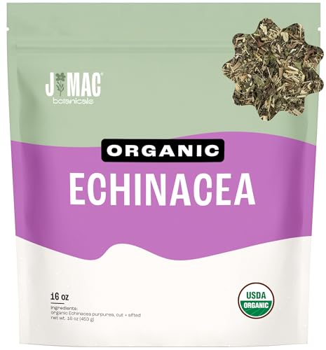 J Mac Botanicals, Organic Echinacea Herb &amp; Sifted, Echinacea Purpurea, Organic Purple Cornflower tea