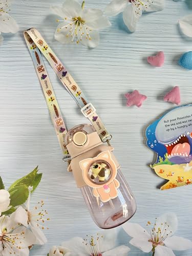 Image of 650 ml water bottle for kids sipper bottle with straw for school cute bottles for girls and boys soft sipper for kids (Brown)