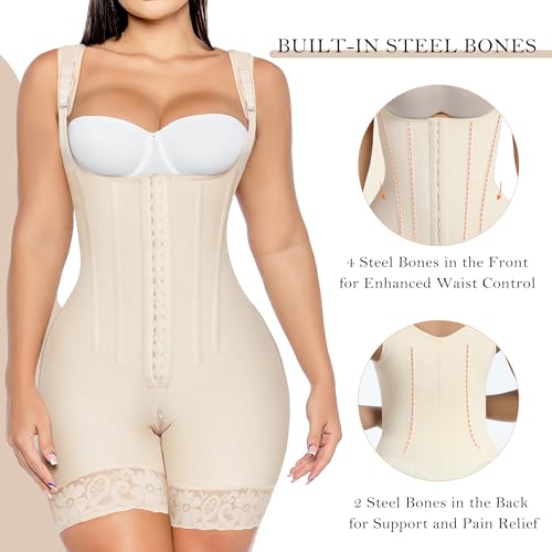 Image of YIANNA Fajas Colombianas Moldeadoras Shapewear Tummy Control Body Shaper | Postpartum Butt Lifting Compression Garment with Bones,Open Bust Faja with Zipper Crotch