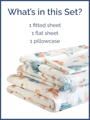 Image of Kids Twin Size Castle Bed Sheets - 3 Piece Kids Castle Sheet Set - Fairytale Magic Bedding - Ultra-Soft, Cute & Cozy - Breathable & Machine Washable - Blue Bed Set for Boys, Girls, Teens & Toddlers