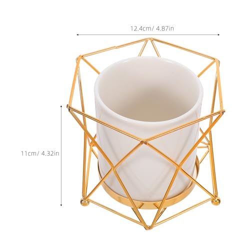 Rangement compact pour espace de travail encombré pot à crayons doré chic en fer - 3