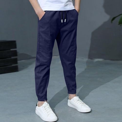 2 Pack Boys Linen Jogger Pants Summer Chino Pants Drawstring Trousers Lightweight Athletic Casual Pant School Uniform2