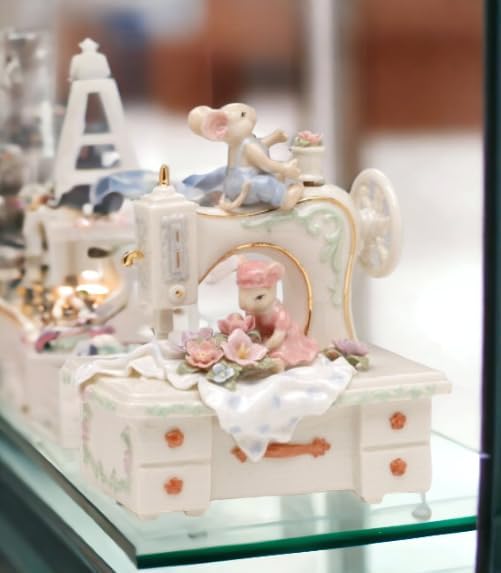 Cosmos Gifts Fine Porcelain Mouse Mice and Sewing Machine Music Box Figurine