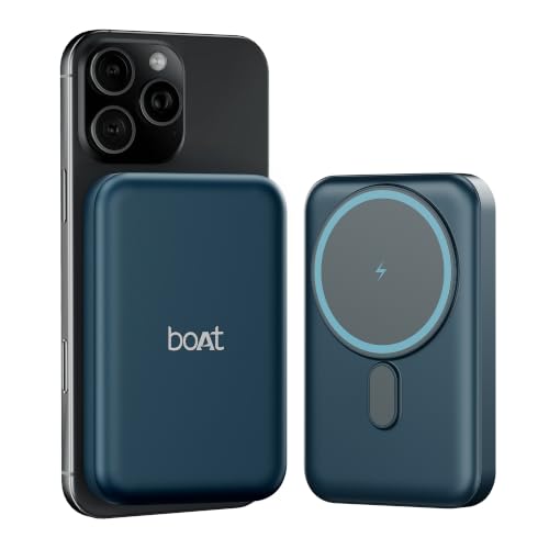 Image of boAt EnergyShroom PB331 (Magsafe) 10000mAh Magnetic Wireless Powerbank, 15W Wireless & 22.5W Wired Charging for (iPhone 16, 15, 14, 13 & 12, Android & Other Qi Enabled Devices)(Deep Blue)