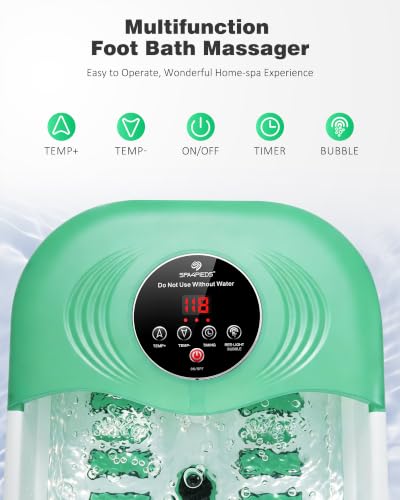 Image of SPA4PIEDS Collapsible Heated Foot Spa Bath with Bubble, Foot Soaking Tub Featuring 8 Shiatsu Rollers, Pumice Stone and Built-in Timer for Mom, Dad and Foot Relaxation (Light Green)