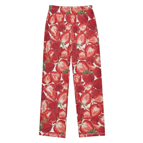 Pink Pattern Strawberries Pajama Lounge Pants with Pockets Sleepwear Soft Elastic Waist PJ Bottoms 6-14 Years
