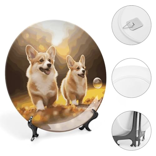 Plato decorativo de porcelana con diseño de perro Corgi miniatura 4