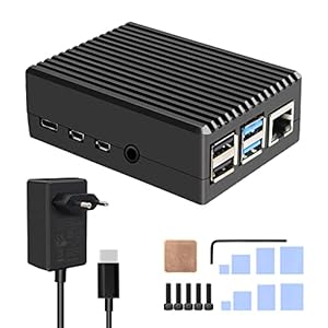 Geekworm Raspberry Pi 4 case with power supply, 5V 4A 20W USB C Charger with Pi 4 Case Aluminum Passive Cooling for…