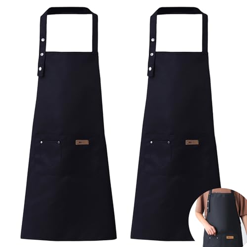 YapitHome 2 Piezas Delantales Ajustables Delantal Cocina con Bolsillo Delantal de Cocina para Utilizado en Cocina,Hogar,Restaurante,Cafetería,Camarero,Chef(Negro)