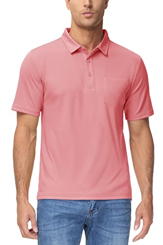 Magcomsen Mens Performance Polo Shirts Short Sleeve Dry Fit Breathable Activewear Polo Shirt Lightweight Sports Tops Training Shirts Gray Pink M #TOP1