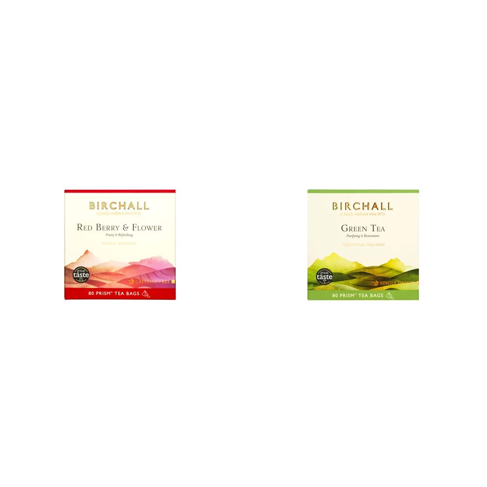 Birchall Red Berry & Flower - 80 Prism Tea Bags & Tea | Mao Feng Green Tea | Pure Green Tea | 1 Pack of 80 Plant-Based Prism Tea Bags