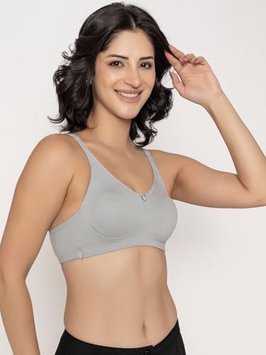 Image of INKURV Seamless Non-Padded Bra for Women | Non-Wired Cotton Full Coverage T-Shirt Bra | Thin Adjustable Straps | Double Layered Cups | Anti Sag Lift Up Support | Luna Combo of 2