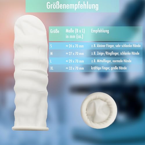THERACASO Einweg Latex Fingerlinge | puderfrei | hygienisch & reißfest | 100 Stück | Größen S–XL | für Pflege, Kosmetik, Verband, Lebensmittelkontakt | medizinisch, nicht steril M