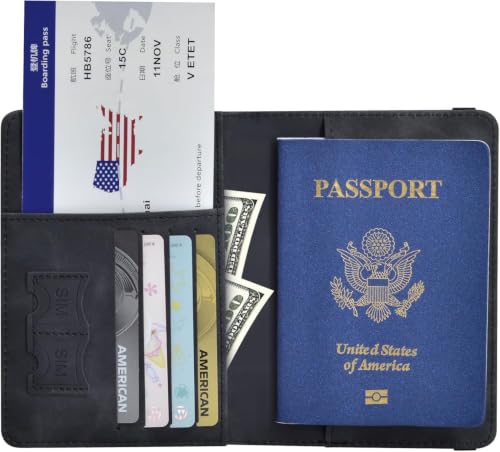 Image of PU Leather Passport Holder Travel Wallet Organiser for Men & Women | 4 Card Slots 2 SIM Slots Money Case | Travel Document Case Cover Passport Pouch Slim Unisex Gift - (Pack of 2) Black
