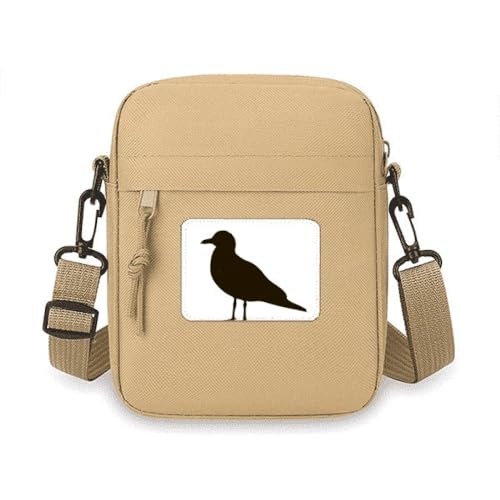 Mini sac à bandoulière noir motif mouette pour téléphone portable et cartes