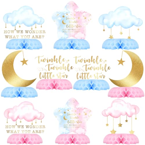10 Pack Twinkle Twinkle Little Star Party Honeycomb Centerpieces for Kids' Starry Birthday Decorations and Baby Shower Supplies - Cute Star Table Toppers for Twinkle Twinkle Little Star Theme Party