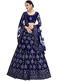 ZAALIMA FASHION WITH Z LOGO Amazon Brand-Women's Net Chain Stitch Lehenga Choli And Dupatta Set (Free Size) (Navyblue)