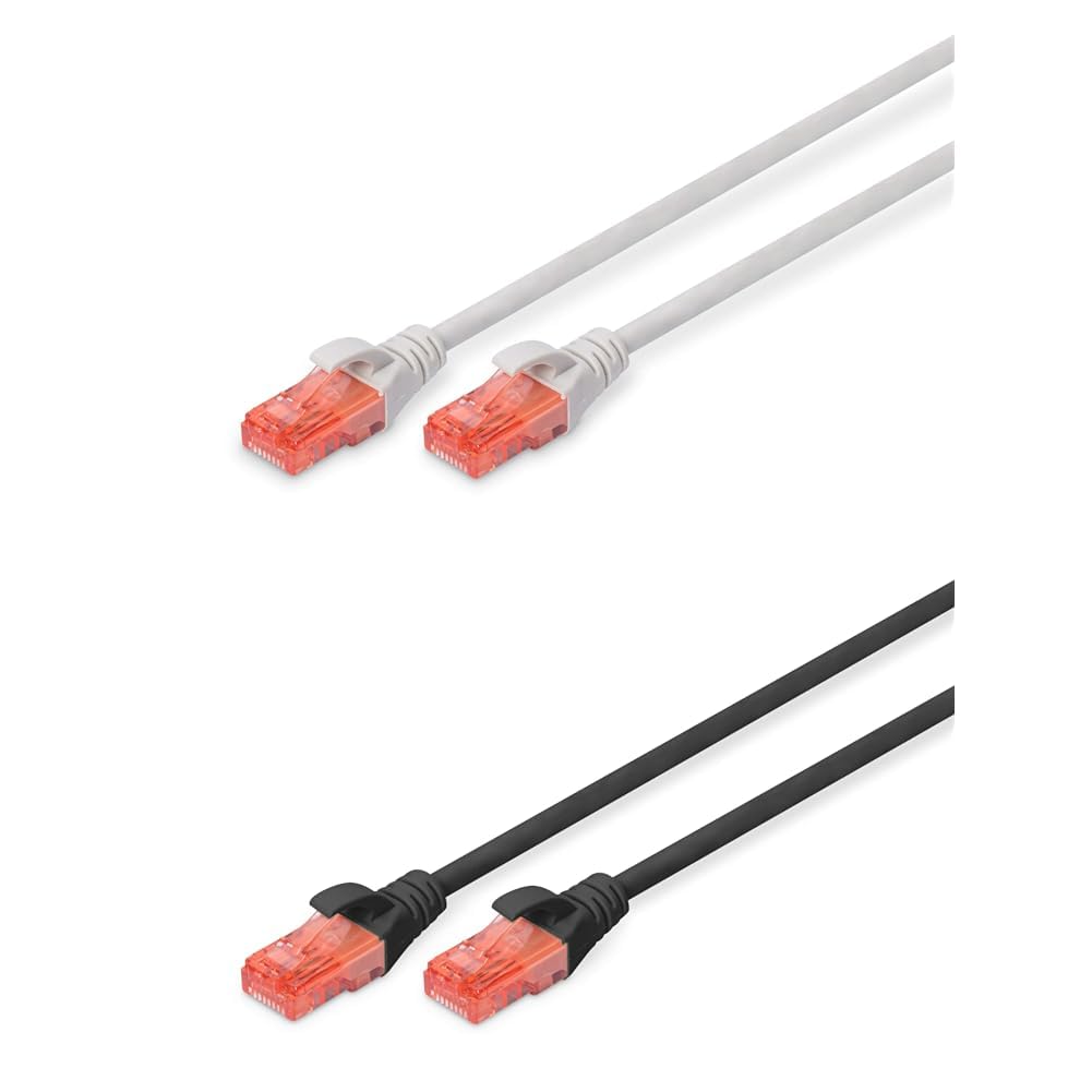 DIGITUS Set: Cable de red Cat 6-2m - 10 piezas - RJ45 macho - U/UTP no apantallado - Cable Ethernet, cable LAN - CCA copper-aluminium clad - 5x gris / 5x negro