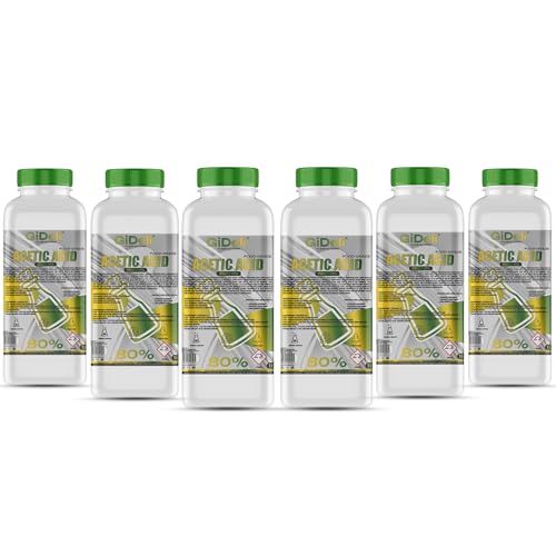 GiDeli Ácido acético 80% 6 x 1 L – Vinegar fuerte para limpieza – para limpieza eficaz, descalcificación y uso doméstico – Eliminación de olores y conservación de alimentos