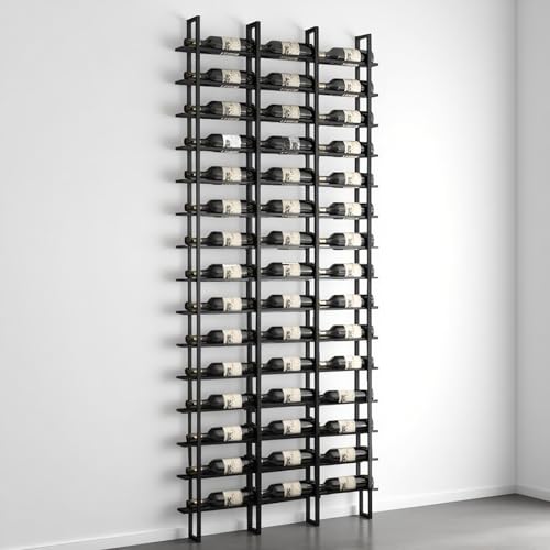 RAJYQODIS Botellero de Pared, sostenedor Negro del almacenaje del Vino, Estante de Metal de la Botella del Vino de la Pared Que cuelga de 15 Niveles 45 Botellas, para Cocina, Bodega, Bar (Black)