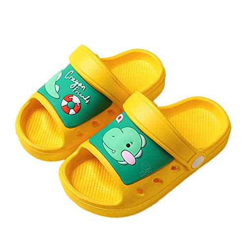 Boomboom Kid Cute Beach Pool Slides Sandals Toddler Lightweight Soft Non-Slip Cartoon Dinosaur Shower Slipper Yellow