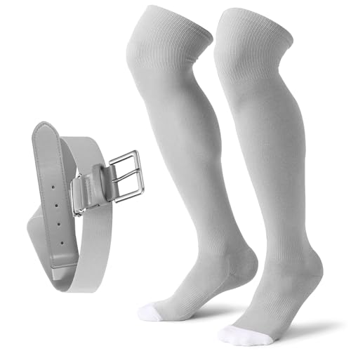Image of XZQTIVE Baseball Socks and Belt Combo,Over the Knee Softball Socks and Belt,Knee High Football Socks for Kids Youth Adults