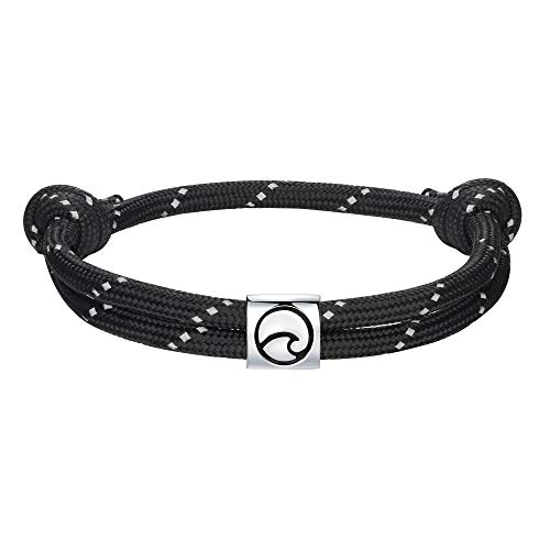 J.Endéar Pulsera Ola Hombres Mujeres Plata de Ley 925 Pulsera Unisex Paracord Náutica Regalo para Pareja Compañero Surfista, Negra Cover