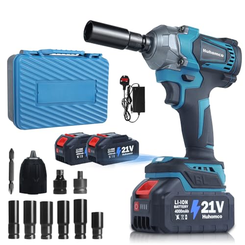 Huhomco 700Nm(516ft-lbs) Cordless Impact Wrench Brushless High Torque, 1/2 Battery Power Impact Gun with 2X 4.0Ah Battery and Charger,Variable Speeds for Car Tire Truck RV Mower
