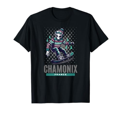 Cosmic Thrills Alien Snowboarding Chamonix T-Shirt