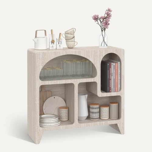Buffet organique 80 cm ALESIA 4 niches meuble de rangement effet travertin - vue 7