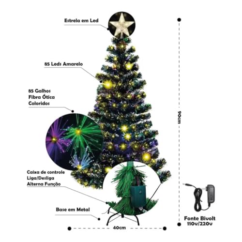 Árvore De Natal Fibra Ótica Cachoeira Led Amarelo 90cm