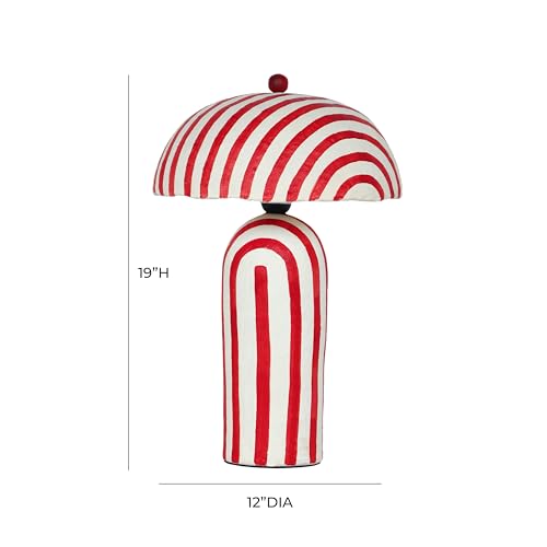 Image of Tov Furniture Maiori Red Striped Papier Mache Table Lamp