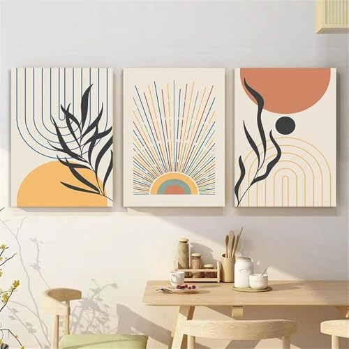Tableau abstrait géométrique bohème pour habiller un mur vide de salon avec style coloré