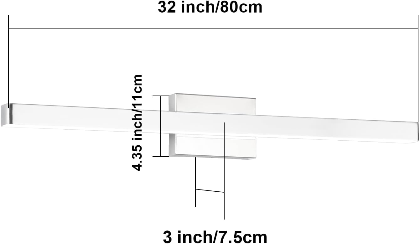 LED Modern Bathroom Vanity Light Fixtures (32-Inch, Cool White 6000K), Modern Acrylic Bathroom Wall Lighting Fixtures for Bathroom Over Mirror, Chrome