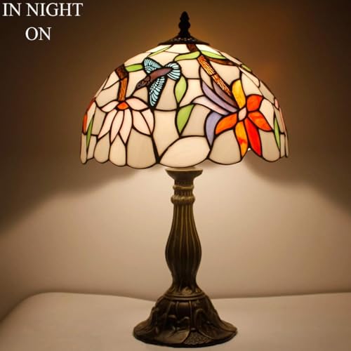 Image of WERFACTORY Tiffany Lamp Stained Glass Hummingbird Style Table Lamp 18 Inch