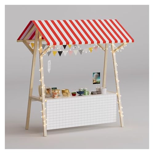 Stand de vendeur en bois avec auvent et chariot de marché pliable pour aliments