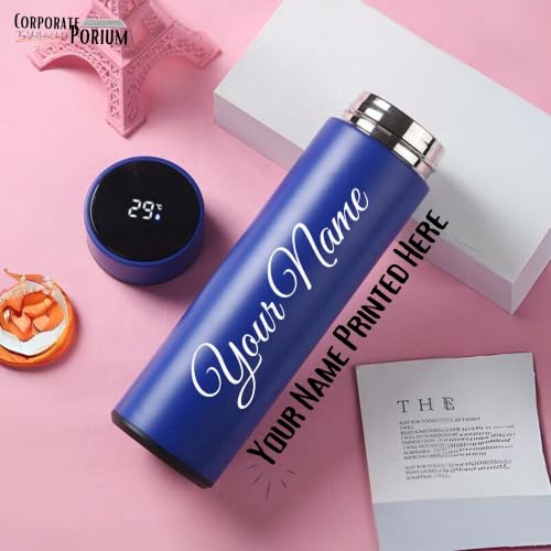 Image of CORPORATE PORIUM Your Name Printed Stainless Steel Bottle | Vacuum Insulated Bottle with Tea Filter | 500 ML | Easy to Carry | Leakproof Bottles Personalized Gift Flask | Permanent Print