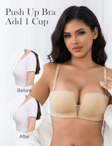 Image of Wireless Push Up Balconette Bras for Women Add 1 Cup Seamless Bra