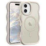 Pepmune iPhone 16 用 ケース MagSafe対応 ウェーブ 半透明 滑り止め おしゃれ 可愛い 韓国 耐衝撃 指紋防止 ワイヤレス充電 スマホケース ストラップホール付き(ライトグレイ)