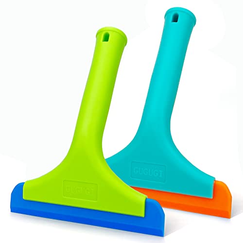 Image of Super Flexible Silicone Squeegee, Auto Water Blade, Water Wiper, Shower Squeegee, 5.9'' Blade and 7.5'' Long Handle, for Car Windshield, Window, Mirror, Glass Door, Green+Lake Blue