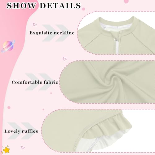 CHIFIGNO Beige One Piece Swimsuits for Girls Long Sleeve Rash Guard Girls' Swimwear 3T4