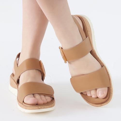 Image of UBFEN Womens Low Wedge Walking Sandals with Arch Support | Open Toe Sandals Adjustable Instep and Ankle Straps for Summer Everyday Outfits, Travel,Vacation
