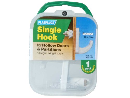 Plasplugs Hw124 Hollow Door Hook White